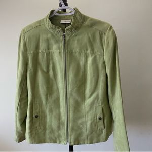 Studio Works Faux Suede Jacket  Women’s 14 Lime Green Outerwear Pockets Zipper